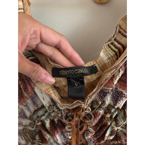 Roberto Cavalli Dress Women's Large Vintage 90s Knee Length Silk Y2K - Picture 4 of 9